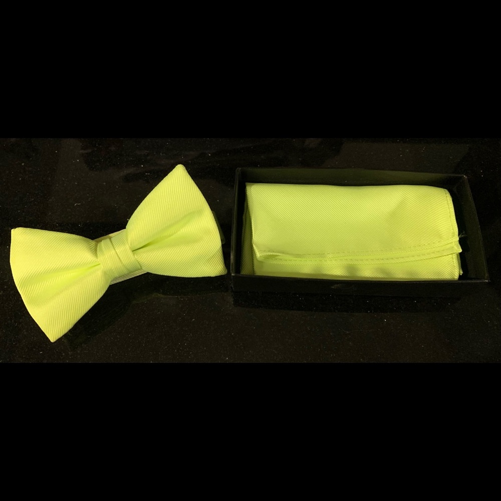 Neon Yellow Bow tie & Pocket Square
